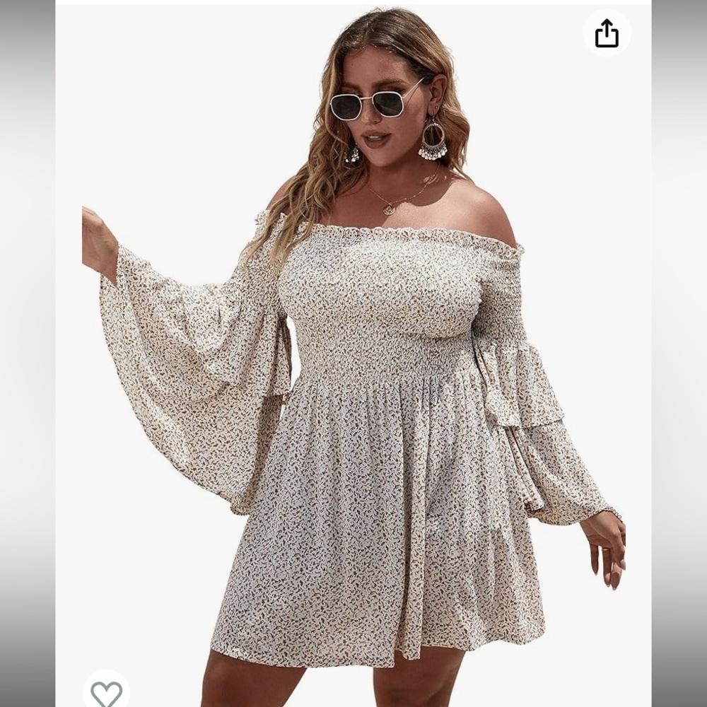 Romwe Floral Off The Shoulder Bell Long Sleeve A Line Flared Dress